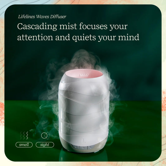Lifelines "Waves" Ultrasonic Diffuser (300ml) - Cascading Mist and Light plus Essential Oil Blend