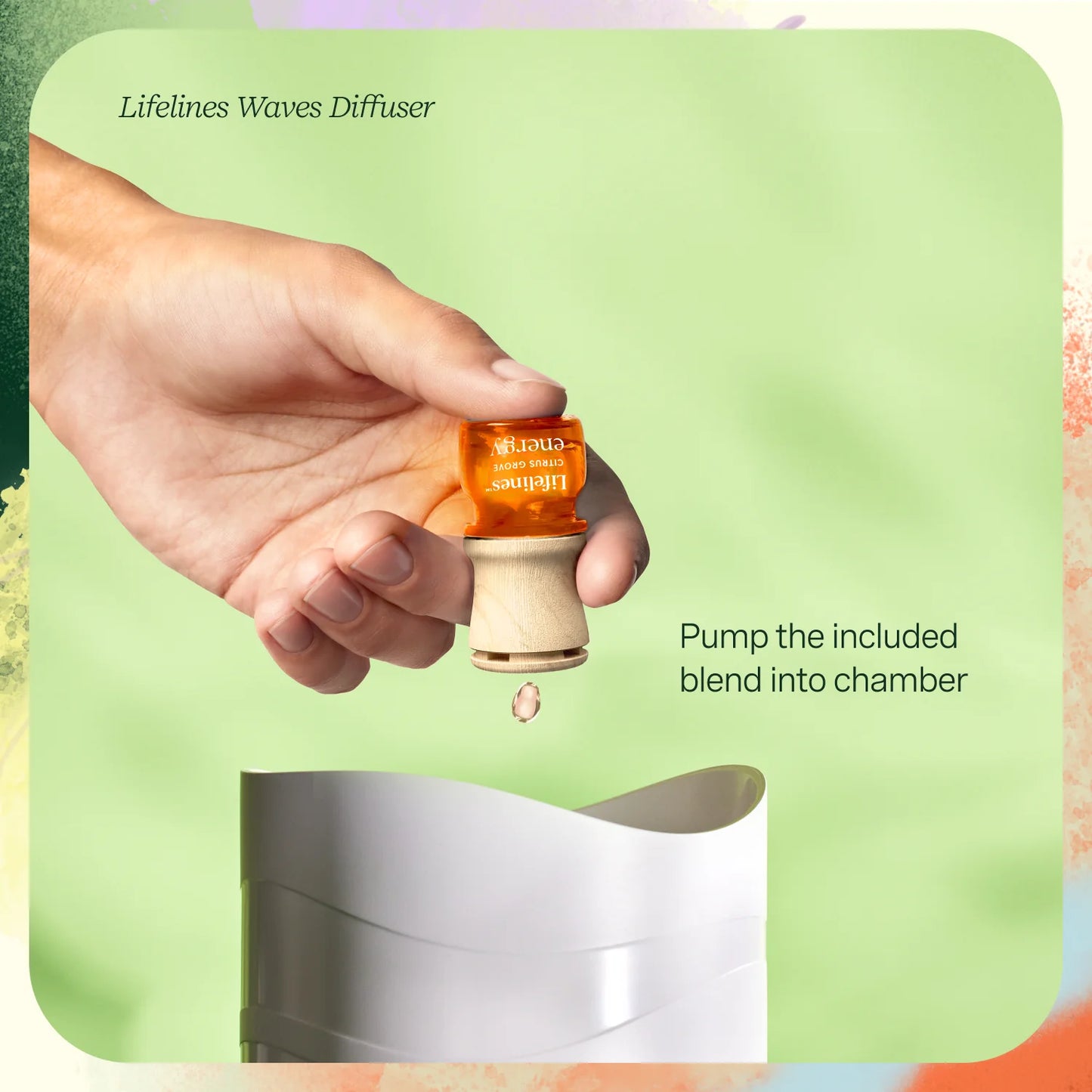 Lifelines "Waves" Ultrasonic Diffuser (300ml) - Cascading Mist and Light plus Essential Oil Blend