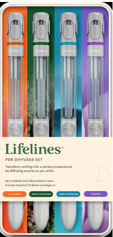 Juego de regalo con difusor tipo bolígrafo Lifelines: paquete de 4 con mezclas variadas de aceites esenciales