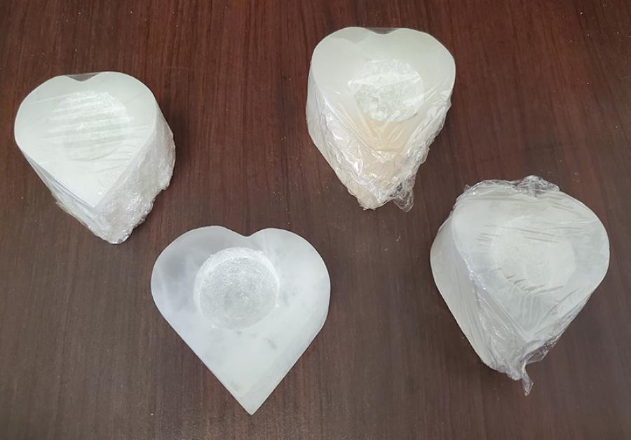 Selenite Heart Candle Holder 3 " Wide - Approx Size