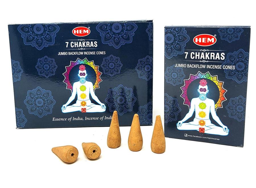HEM 7 Chakra Jumbo Backflow Incense Cones