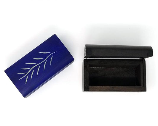 Carved Wood Box (Black & Royal Blue) 2 x 4 x 2"High