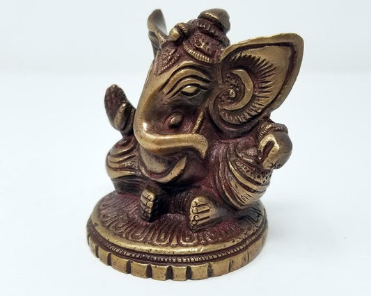 Brass Ganesh Antique finish 3"H