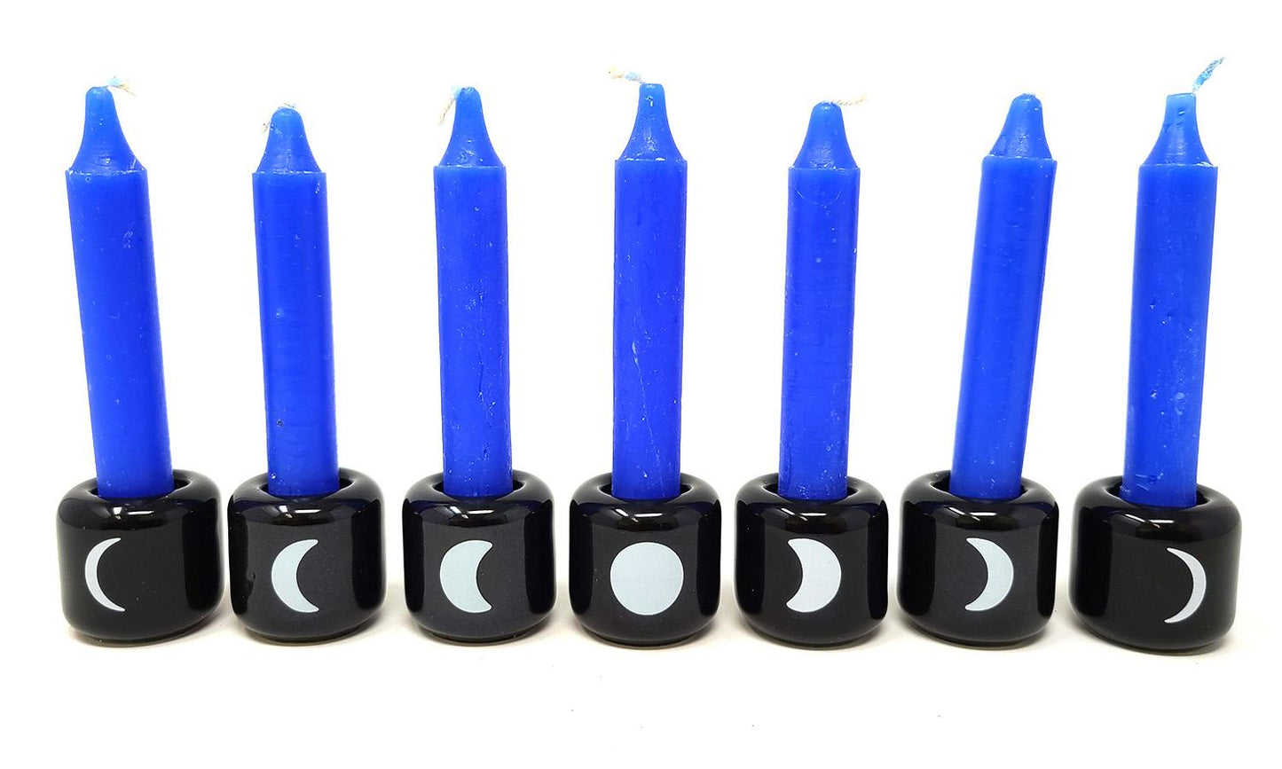 7 Pieces - Moon Phase Chime Candle Holder Black