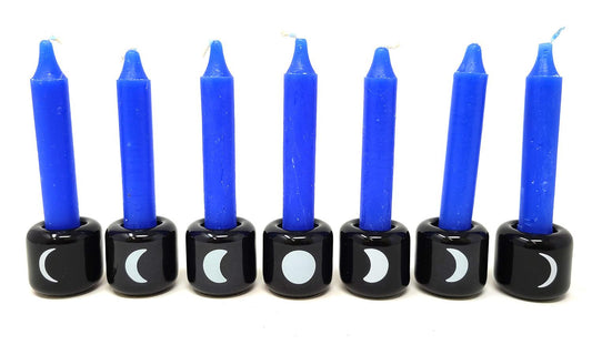 7 Pieces - Moon Phase Chime Candle Holder Black