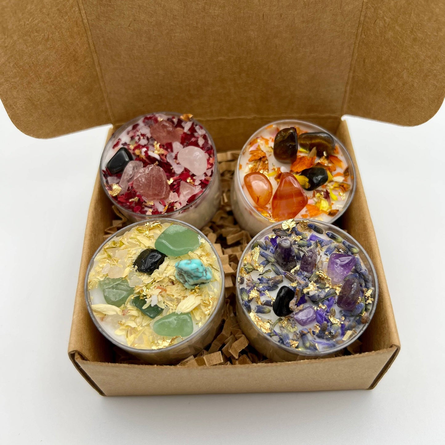 Set of 4 Tea Light Intention Candles for Ritual Meditation