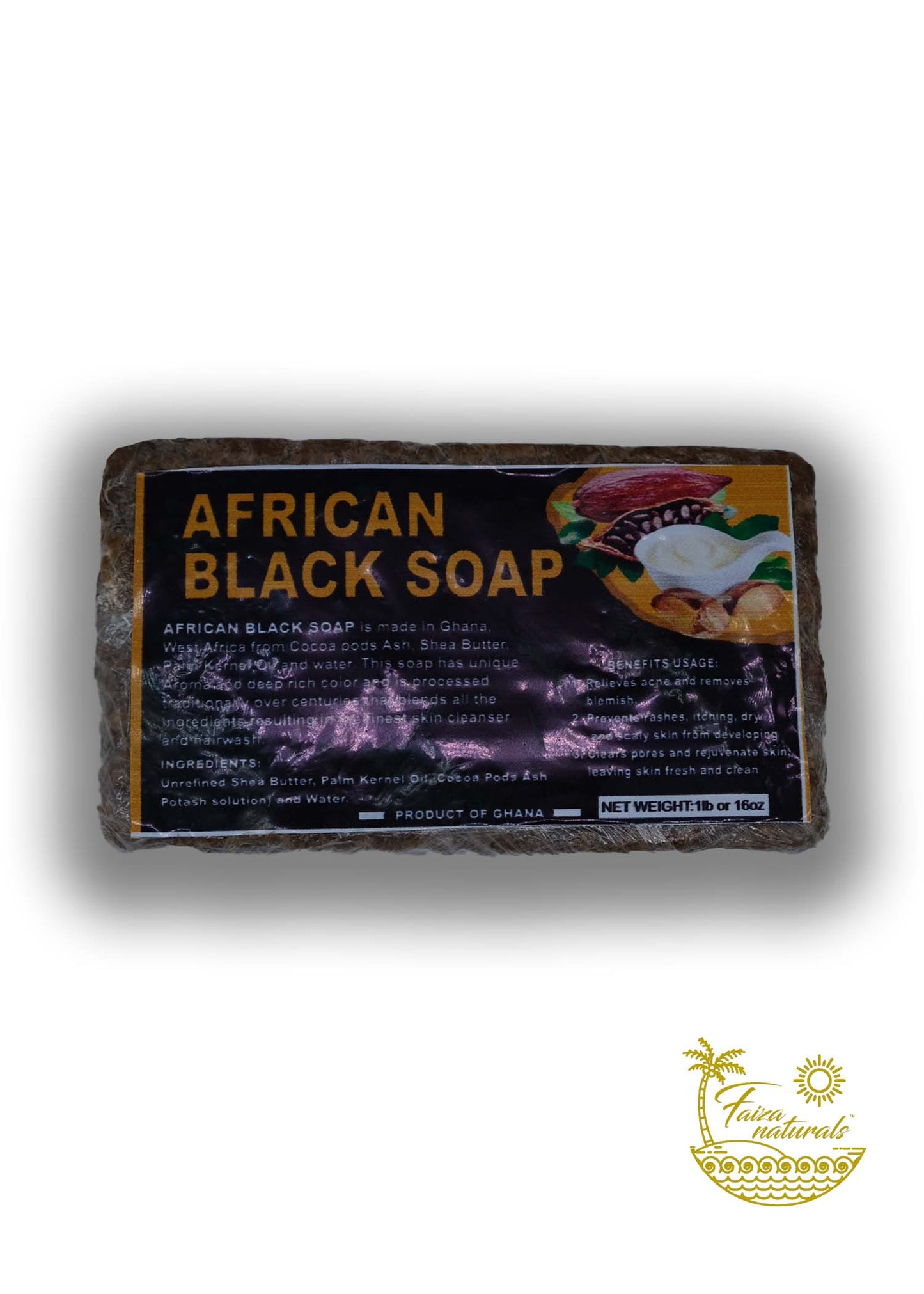 African Organic Black Soap imported from Ghana (1 Pound Bar)