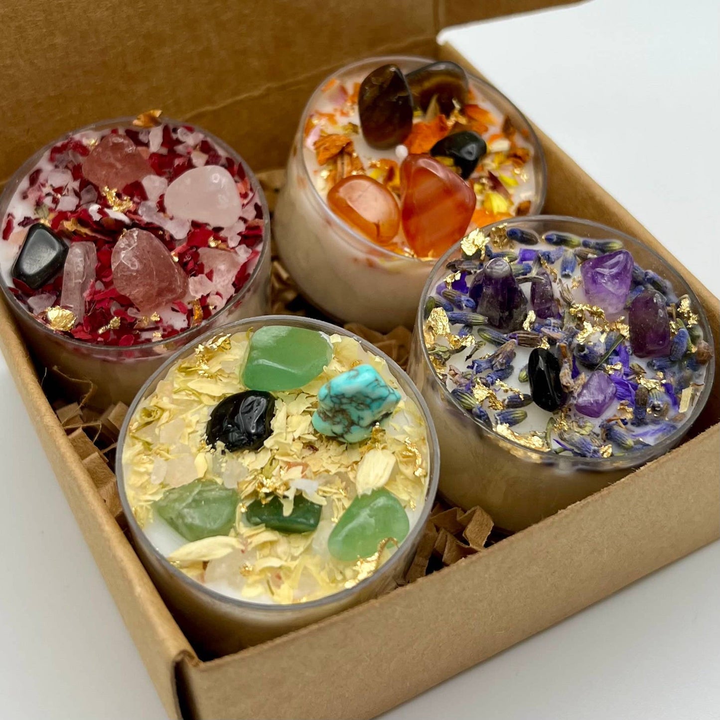 Set of 4 Tea Light Intention Candles for Ritual Meditation