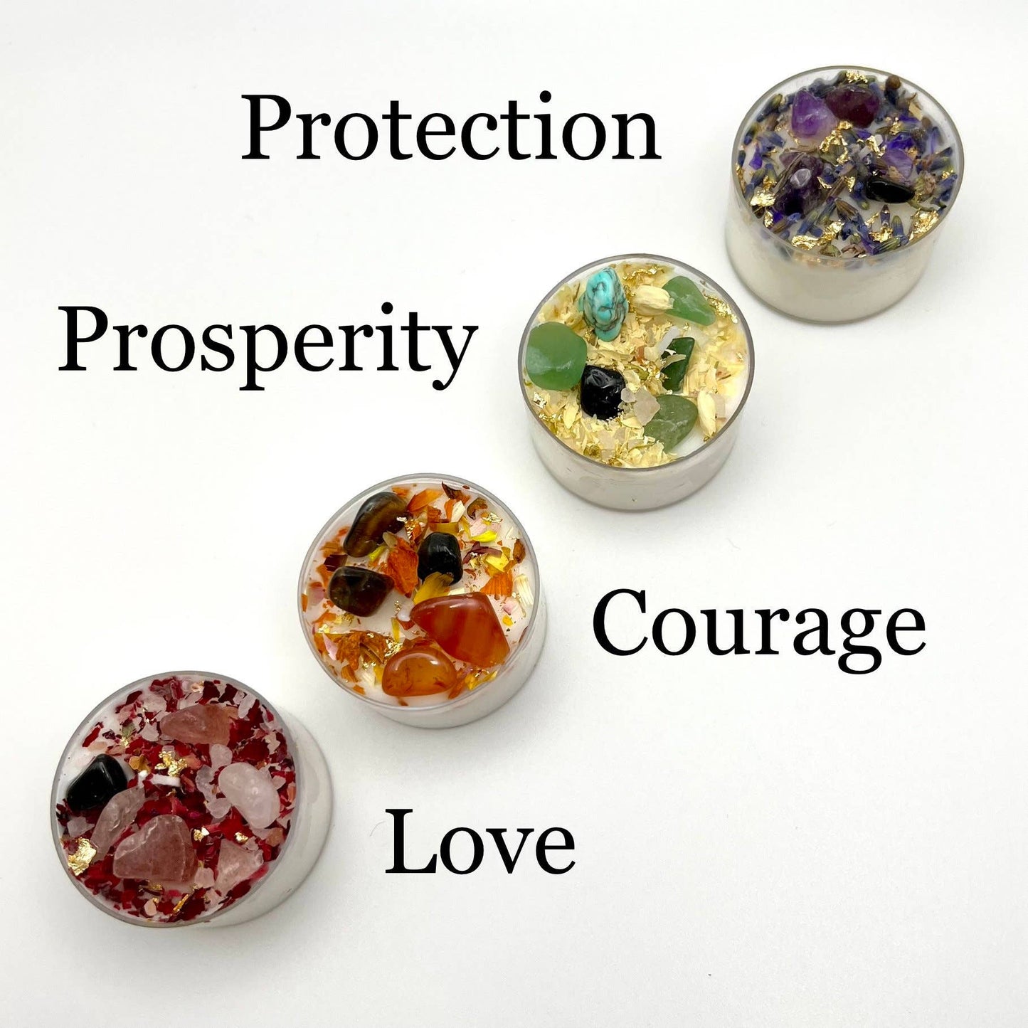 Set of 4 Tea Light Intention Candles for Ritual Meditation