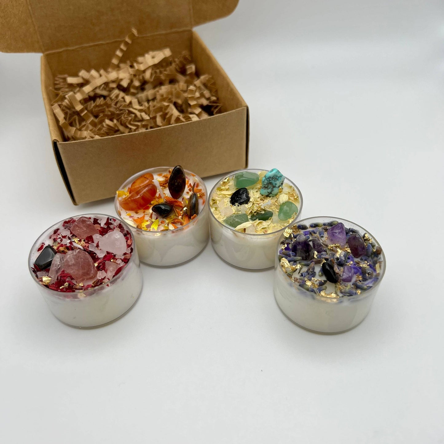 Set of 4 Tea Light Intention Candles for Ritual Meditation