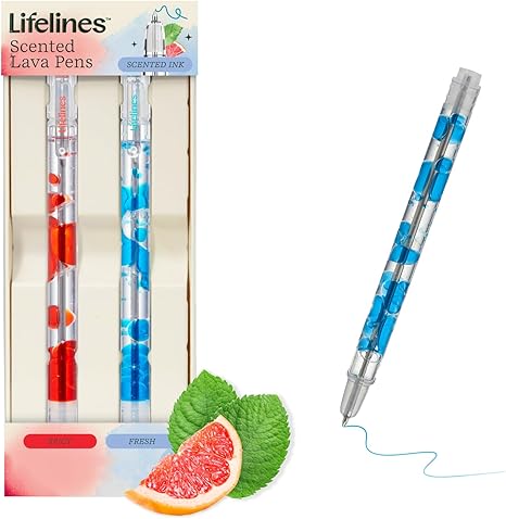 Juego de 2 bolígrafos de lava perfumados Lifelines: bolígrafos de gel azul y rojo con tinta perfumada