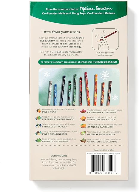 Lápices de colores perfumados Lifelines, paquete de 10, para invierno. Lápices de colores con aroma a frotado y aromatizado con mezclas de aceites esenciales.