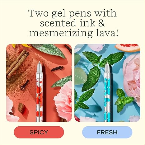Juego de 2 bolígrafos de lava perfumados Lifelines: bolígrafos de gel azul y rojo con tinta perfumada