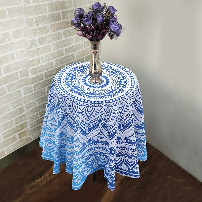 Round Mandala Cotton Handloom Tapestry Blue