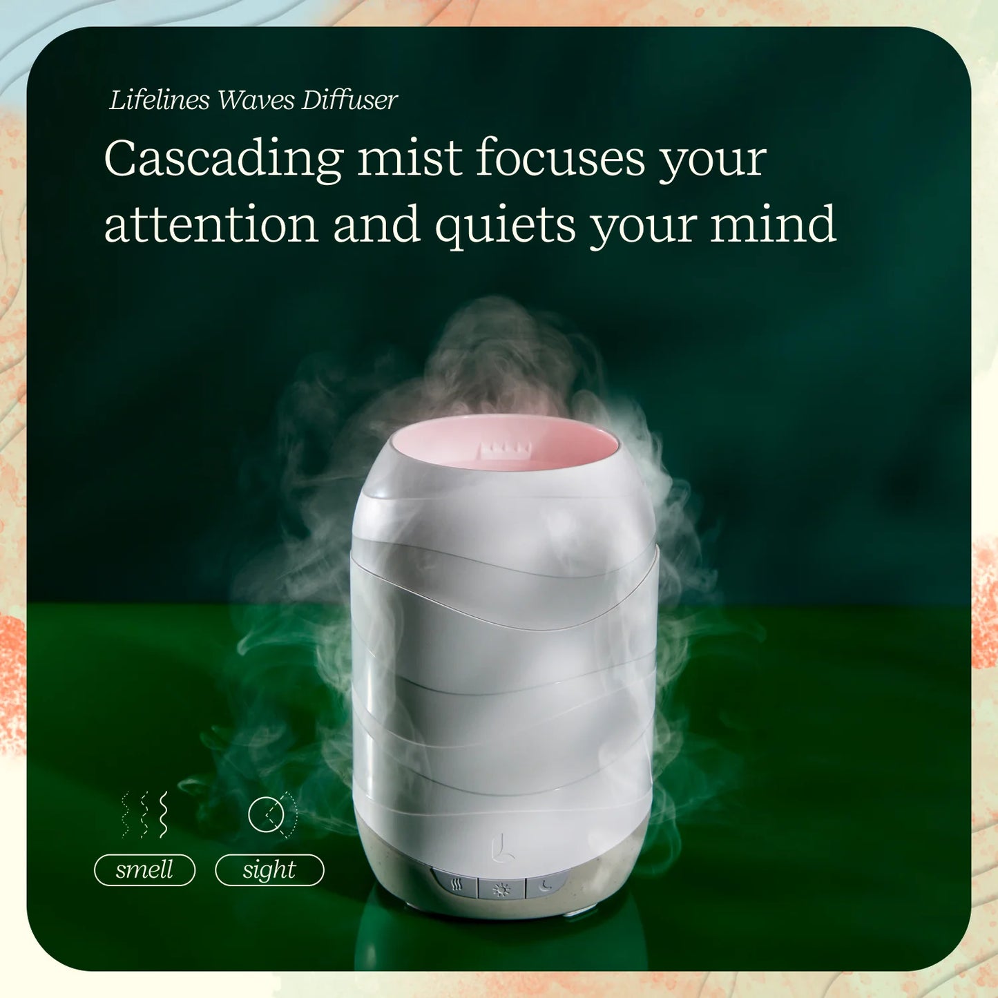 Lifelines "Waves" Ultrasonic Diffuser (300ml) - Cascading Mist and Light plus Essential Oil Blend