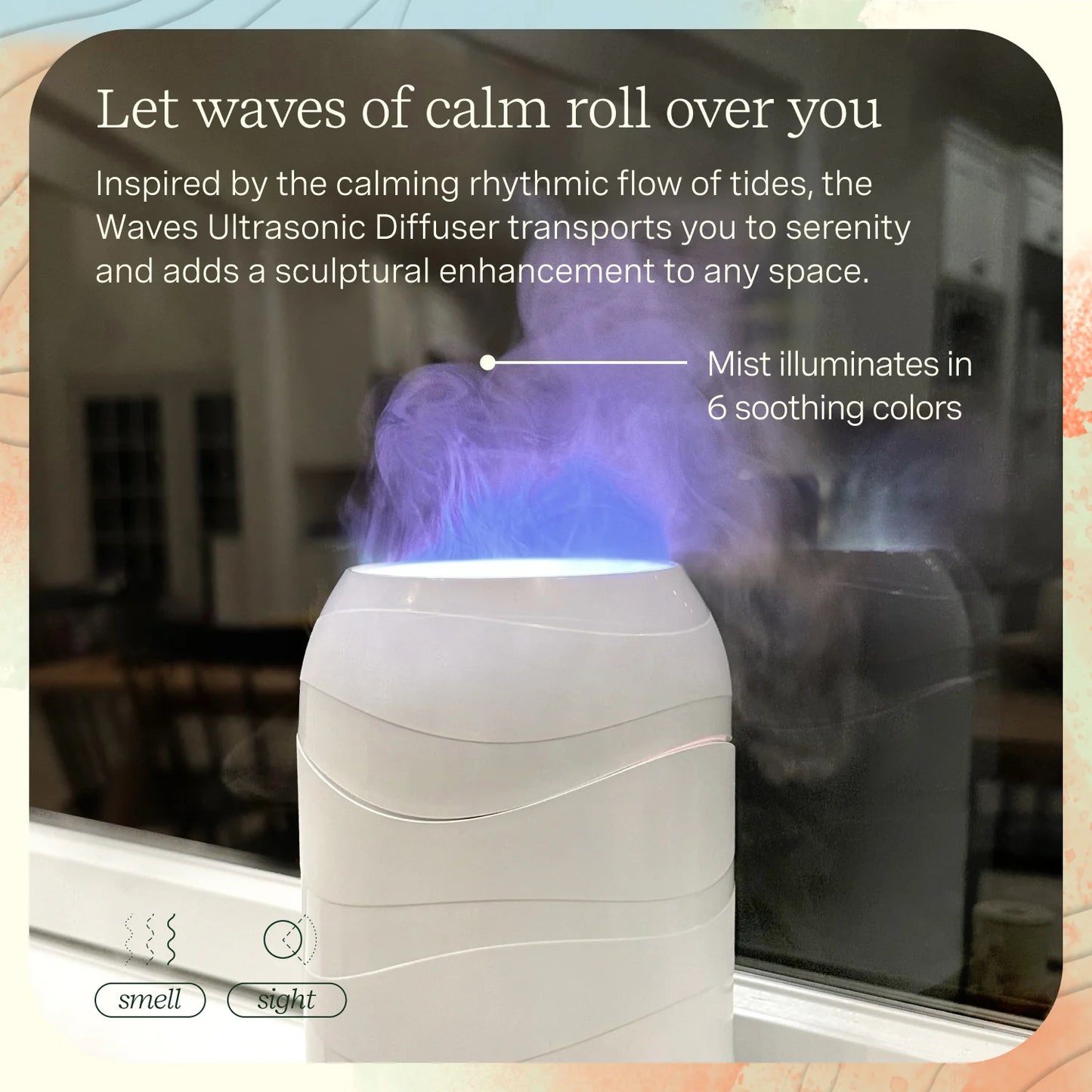 Lifelines "Waves" Ultrasonic Diffuser (300ml) - Cascading Mist and Light plus Essential Oil Blend