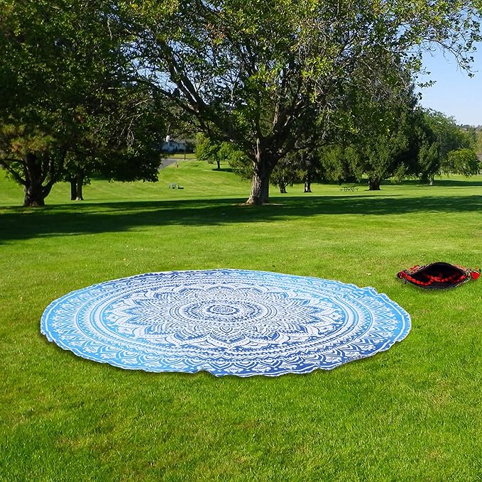 Round Mandala Cotton Handloom Tapestry Blue