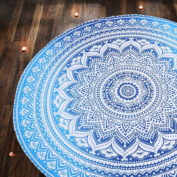Round Mandala Cotton Handloom Tapestry Blue