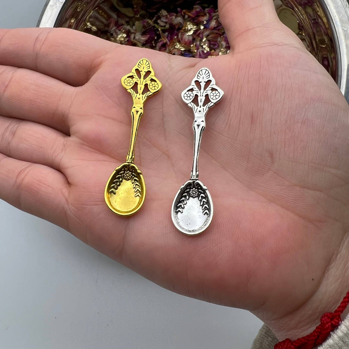 Small Metal Incense Herb Flower Spoon