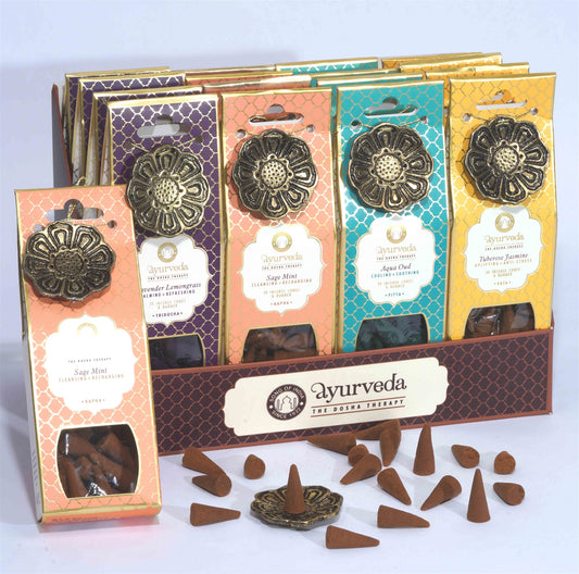 AYURVEDA - Cone Incense Pack with Burner