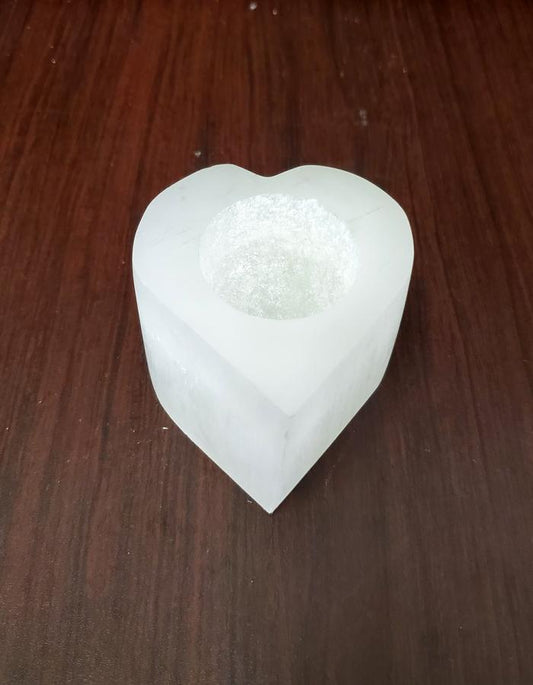 Selenite Heart Candle Holder 3 " Wide - Approx Size