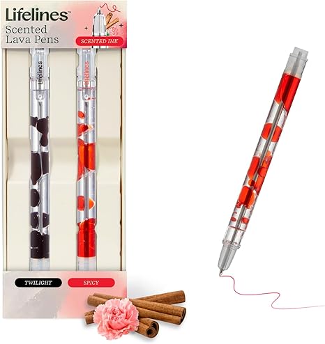 Juego de 2 bolígrafos de lava perfumados Lifelines: bolígrafos de gel negros y rojos con tinta perfumada