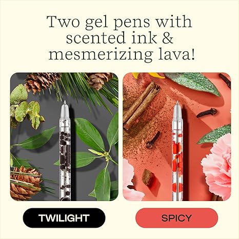 Juego de 2 bolígrafos de lava perfumados Lifelines: bolígrafos de gel negros y rojos con tinta perfumada