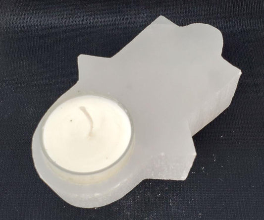 Hamsa Hand Selenite Candle Holder/Cone Incense Burner