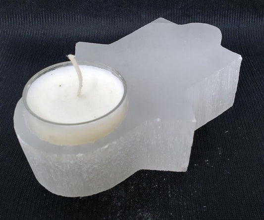 Hamsa Hand Selenite Candle Holder/Cone Incense Burner