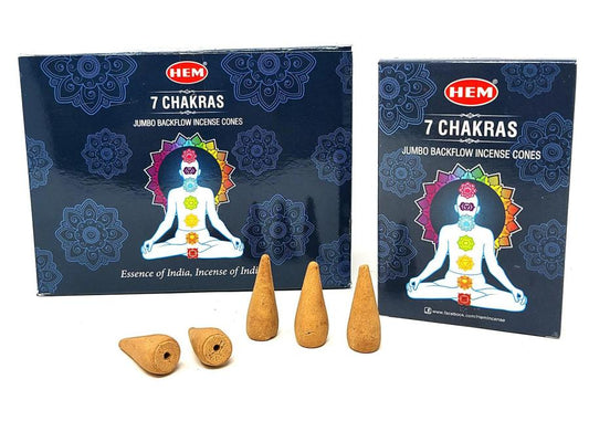 HEM 7 Chakra Jumbo Backflow Incense Cones
