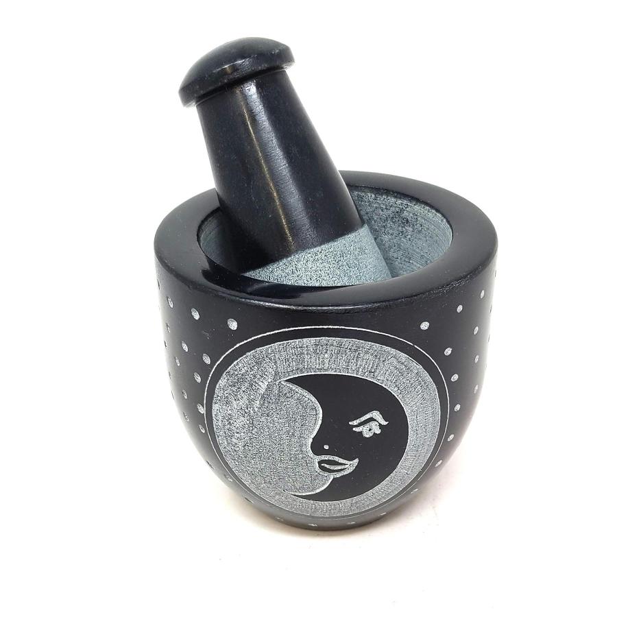 Moon Carved Black Soapstone Mortar & Pestle 3"W x 3"H