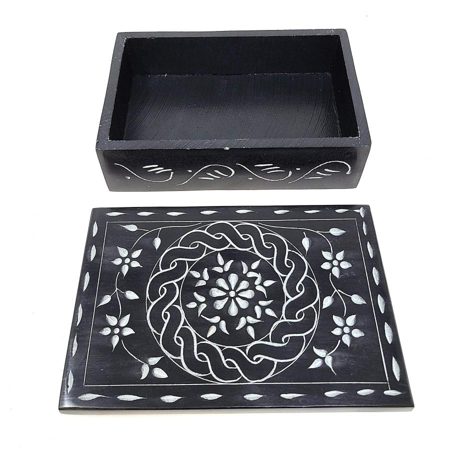 Floral Carved Soapstone Box 4"x6"