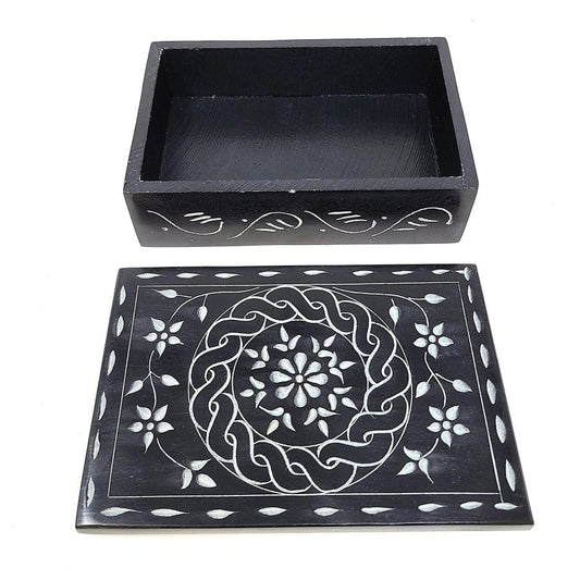 Floral Carved Soapstone Box 4"x6"