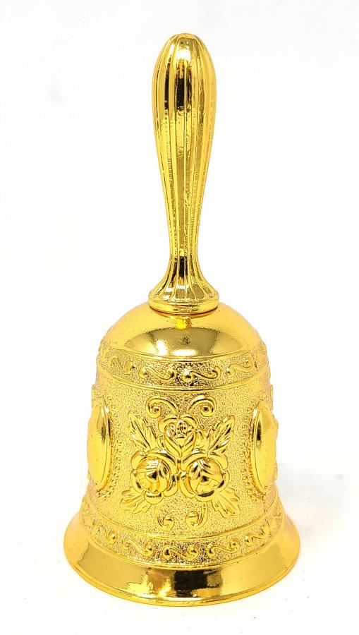 Floral Design Altar Bell Alloy - Gold Finish 4.5"H x 2"W