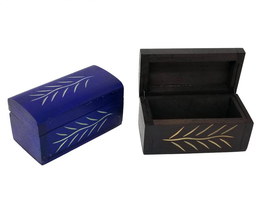 Carved Wood Box (Black & Royal Blue) 2 x 4 x 2"High