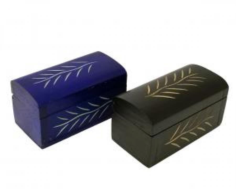 Carved Wood Box (Black & Royal Blue) 2 x 4 x 2"High