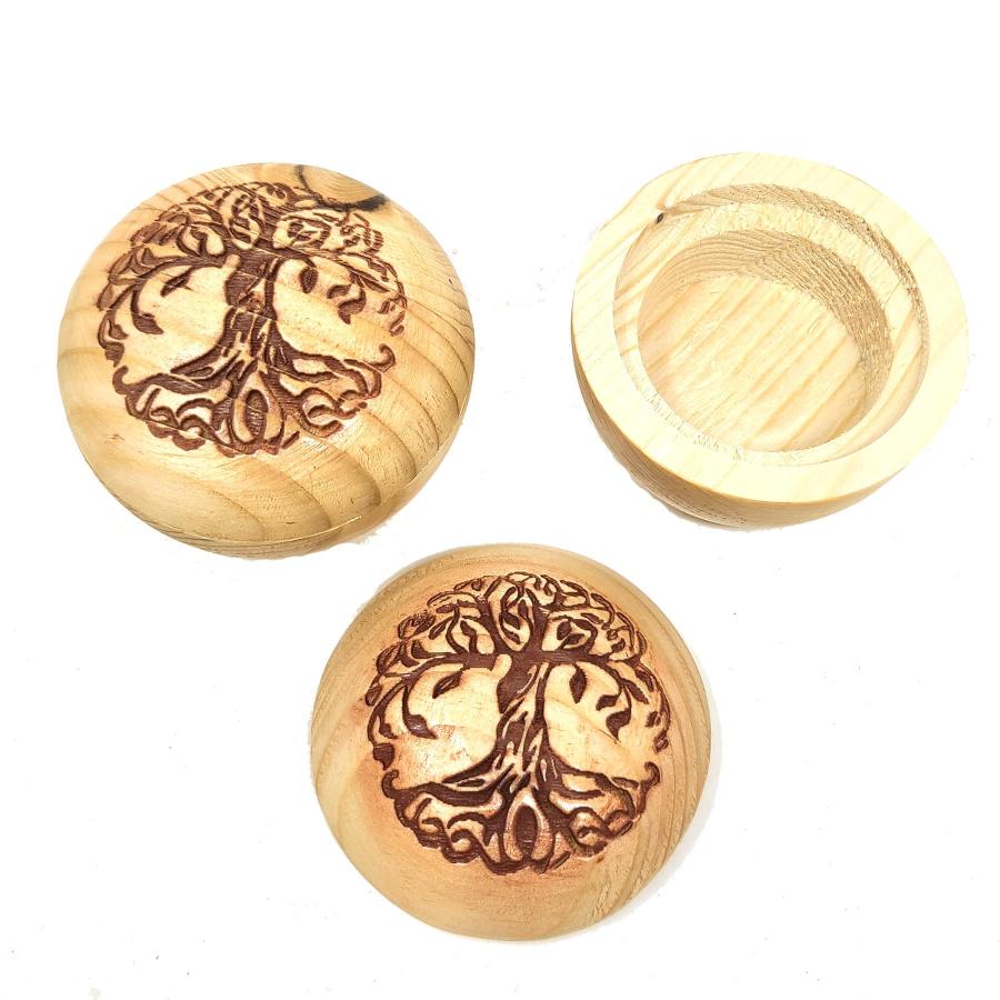 Round Tree of Life Wooden Trinket Box - 2.5" round x 1.75"High