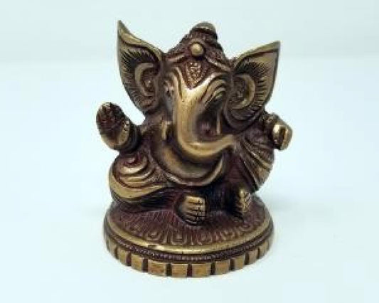 Brass Ganesh Antique finish 3"H