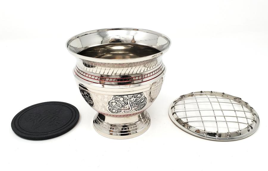 Silver Peacock Carved Brass Screen Charcoal Burner w/Coaster