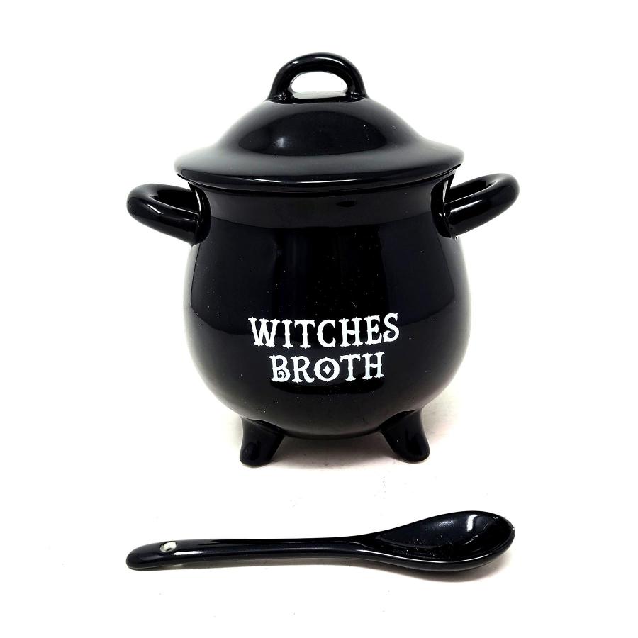 Witches Broth Black Ceramic Pot with Spoon