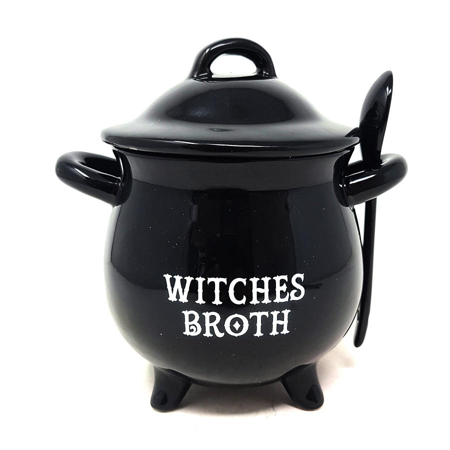 Witches Broth Black Ceramic Pot with Spoon