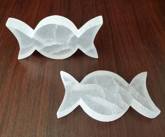 Selenite Triple Moon Altar Tile 4.5 x 2.5"