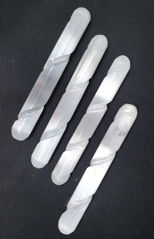 Selenite Spiral Wand 6"