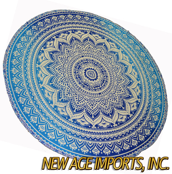 Round Mandala Cotton Handloom Tapestry Blue