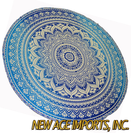Round Mandala Cotton Handloom Tapestry Blue